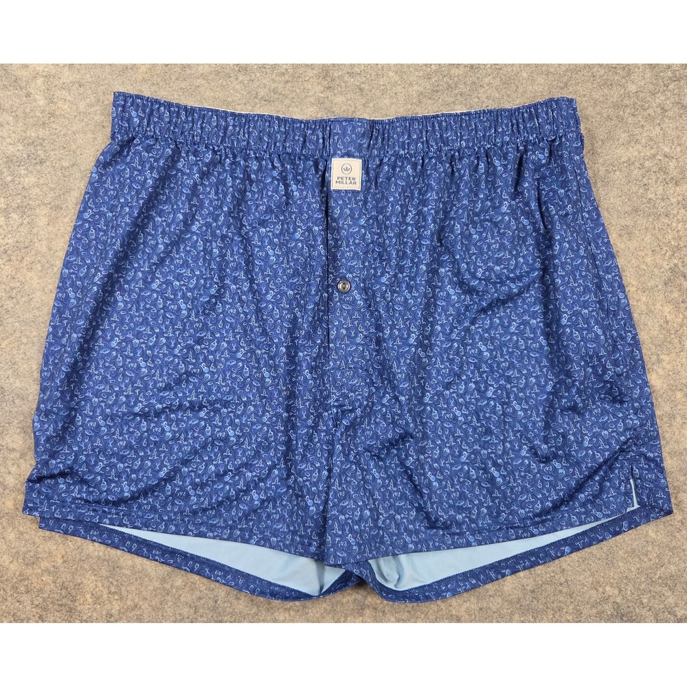 Peter Millar Mens Blue Wine Grapes Novelty Print Boxer Shorts Size Large